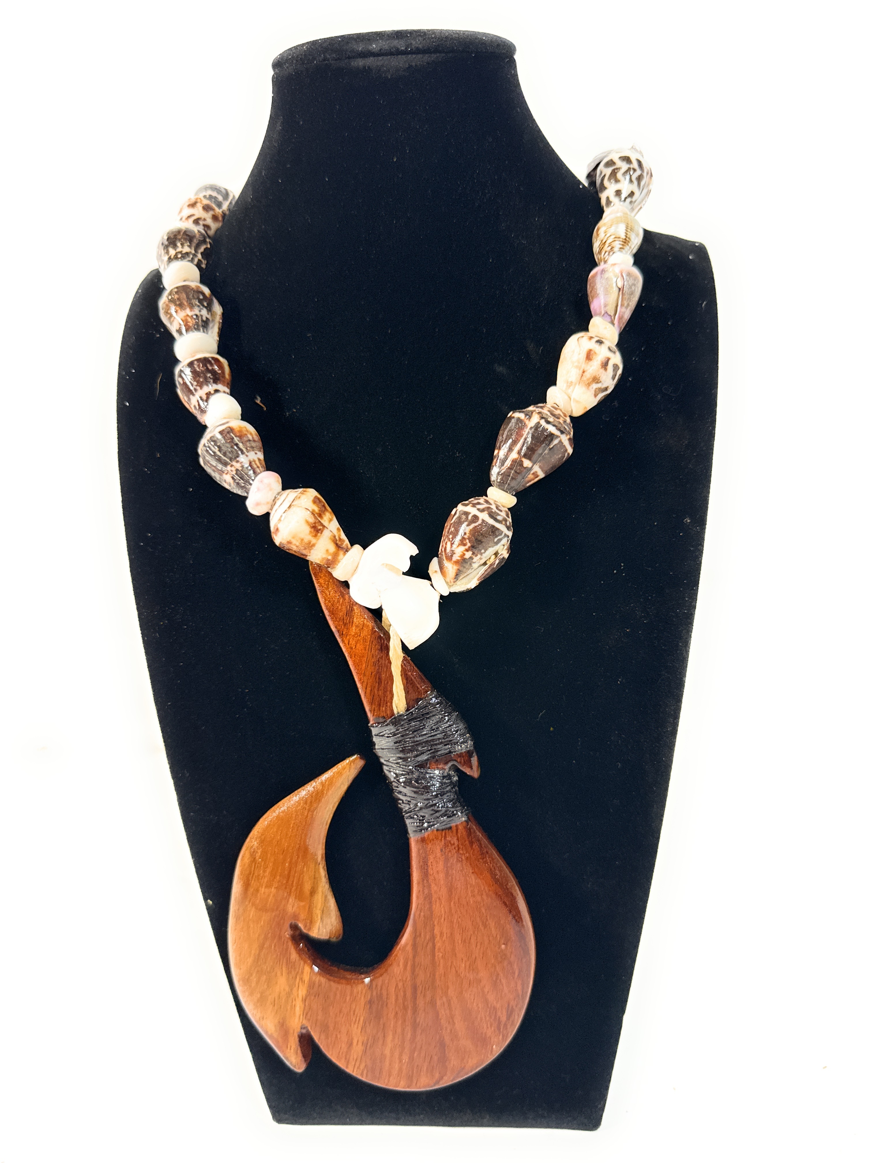 Puka shell necklace with koa fish hook